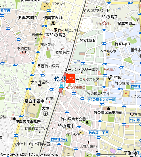 ピーコックストア竹の塚店付近の地図